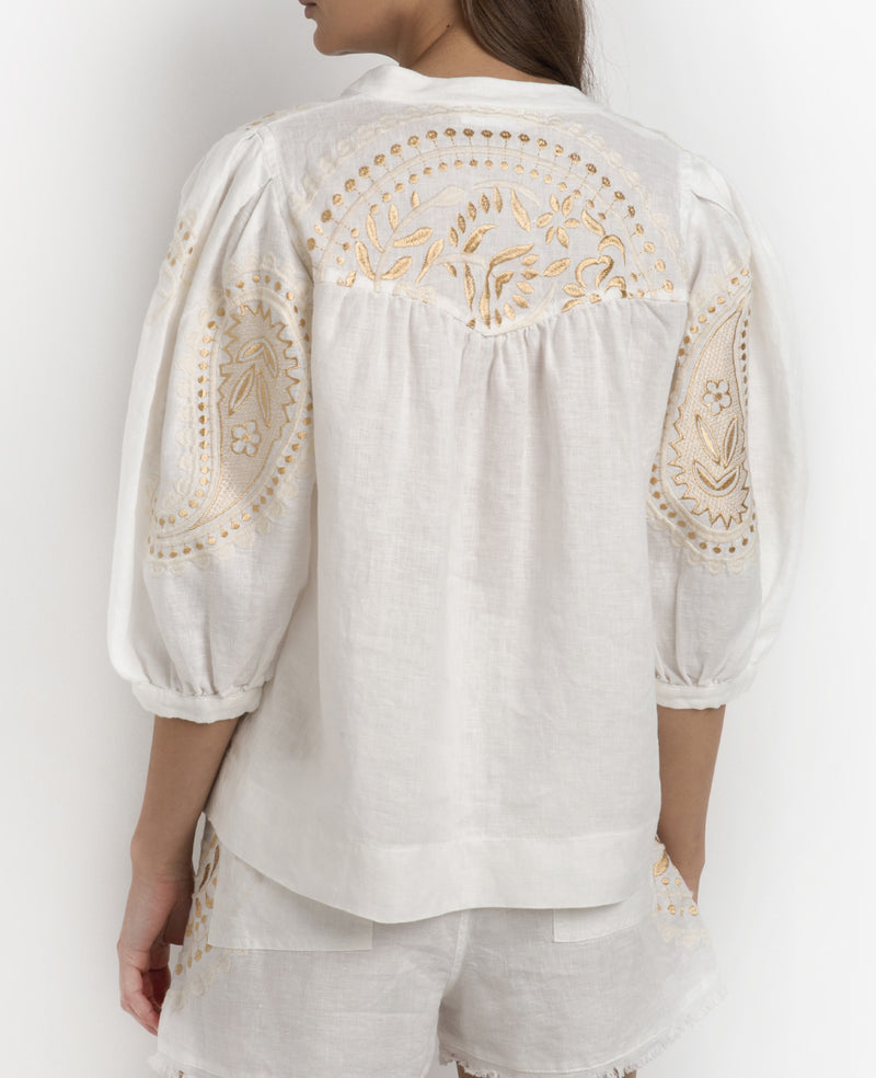 LINEN BLOUSE "PAISLEY" WHITE/GOLD