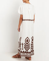 LINEN DRESS "FEATHER" WHITE/BROWN