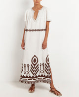 LINEN DRESS "FEATHER" WHITE/BROWN