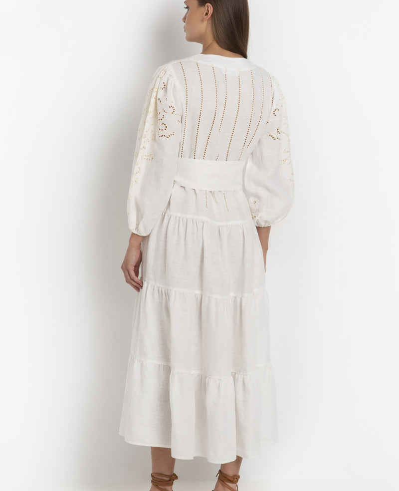 LONG LINEN DRESS "FLEUR" WHITE/CREAM