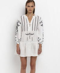 SHORT LINEN DRESS "FLEUR" WHITE/NAVY