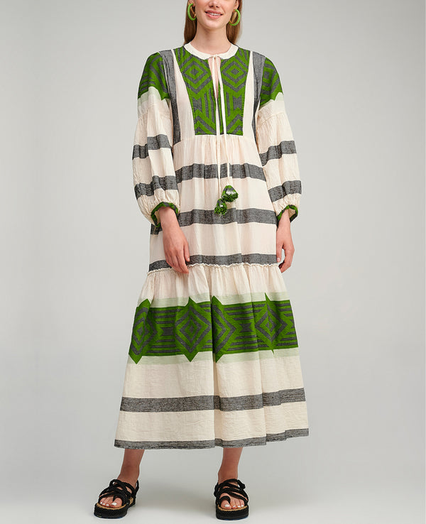 LONG TUNIC DRESS "NISYROS" ECRU/GREEN