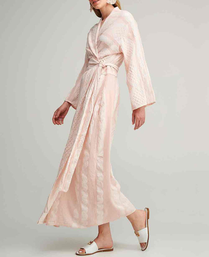 LONG WRAP DRESS "HYDRA" POWDER/WHITE