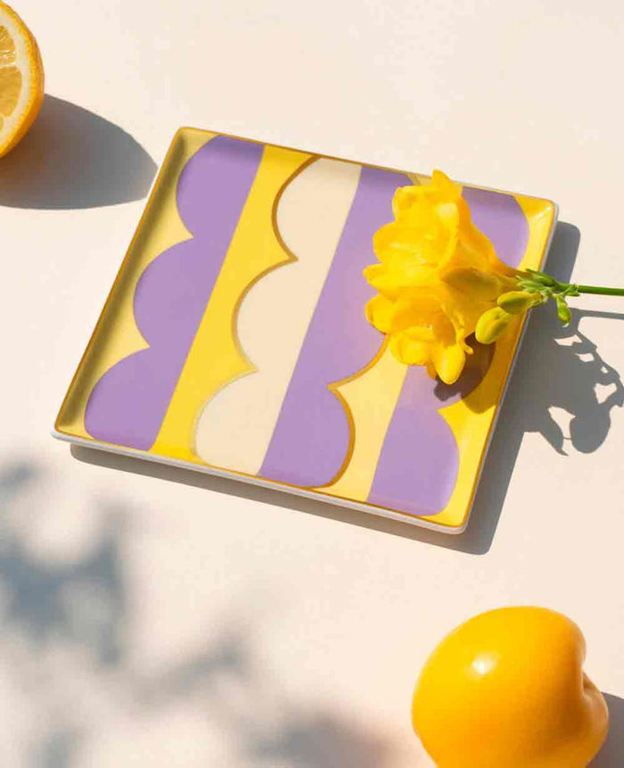 CERAMIC TRAY "RIVIERA WAVE" YELLOW/PURPLE