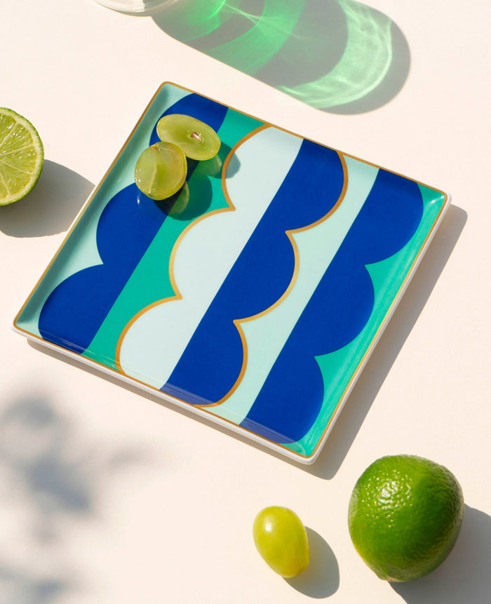 CERAMIC TRAY "RIVIERA WAVE" BLUE/GREEN