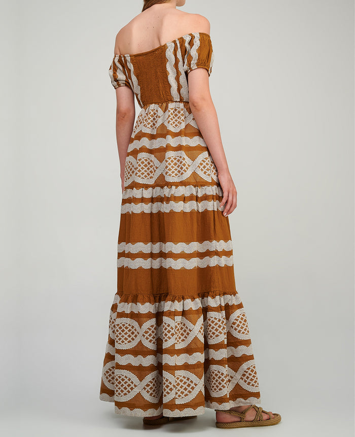 OFF-SHOULDER DRESS "HYDRA" TAN/WHITE