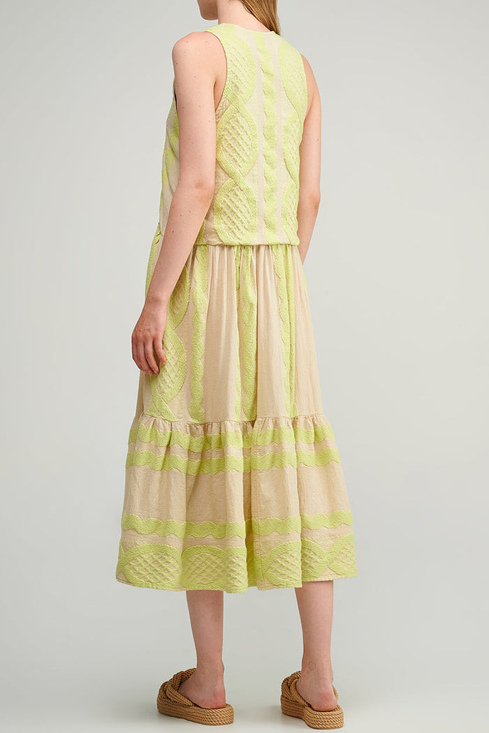 SLEEVELESS MIDI DRESS "HYDRA" LIME/BEIGE