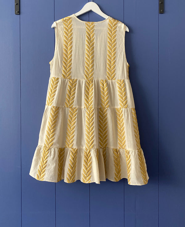 SHORT SLEEVELESS DRESS "OLYMPIA" SAND/GOLD