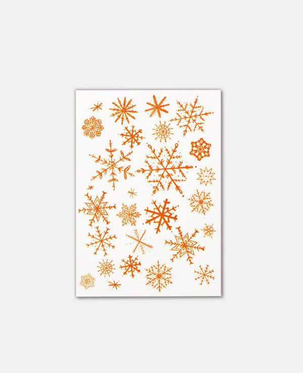 LETTERPRESS CARD "SNOWFLAKES" NEON ORANGE/PINK